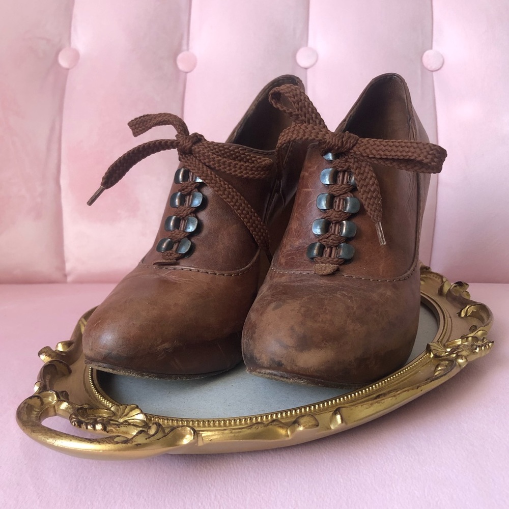 Chloe Brown Leather Lace Up Ankle Boots with Heel